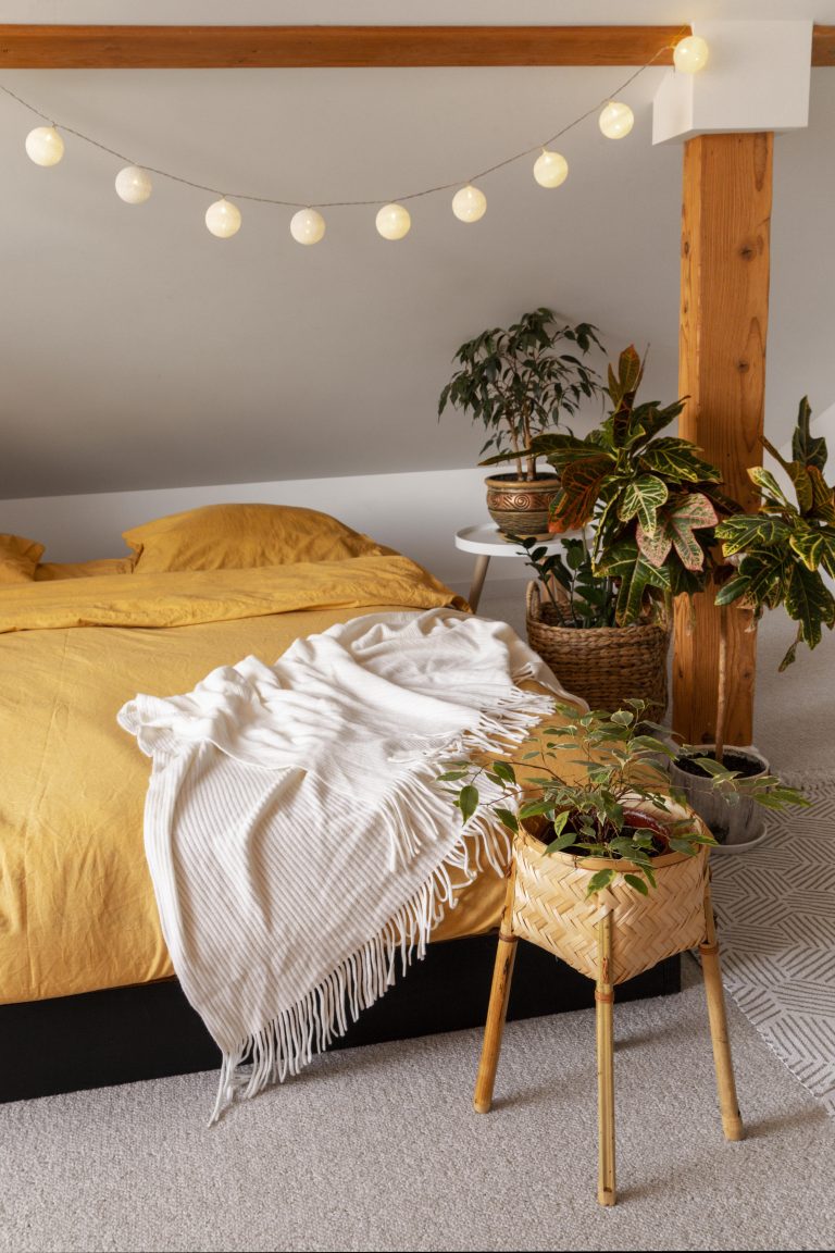 minimalist bedroom interior design with plants
